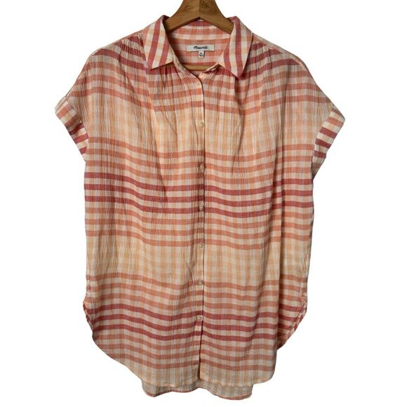 Madewell Pink Coral Central Tunic Shirt in Ombré Gingham Check Button down XS - Picture 4 of 16